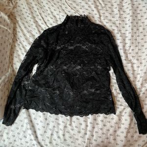 Black Fully Sheer Lace Turtleneck top